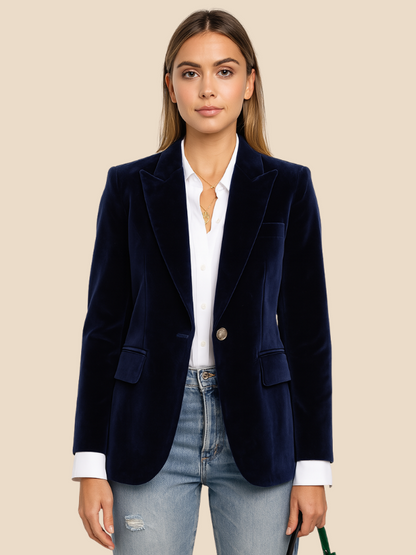 Gabriella | Velvet Blazer with Gold Button Accents