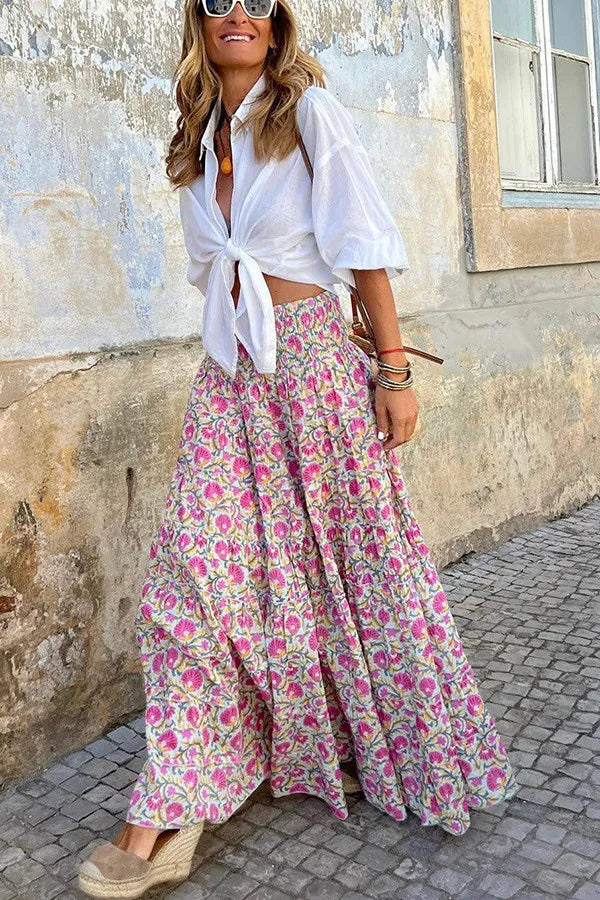 Leila | Women’s Floral Boho Maxi Skirt