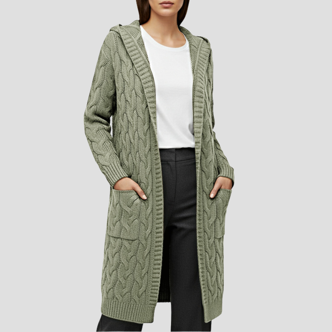 Sorellia | Women’s Knitted Long Cable Cardigan