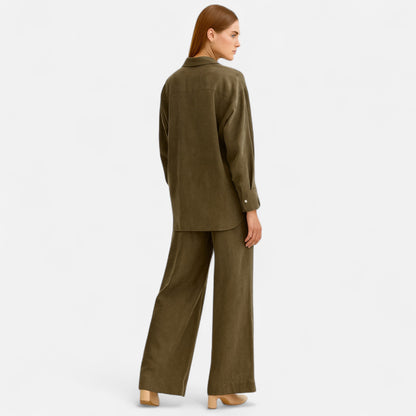 Quintessa | Women’s Linen Suit – Olive Heritage Elegance