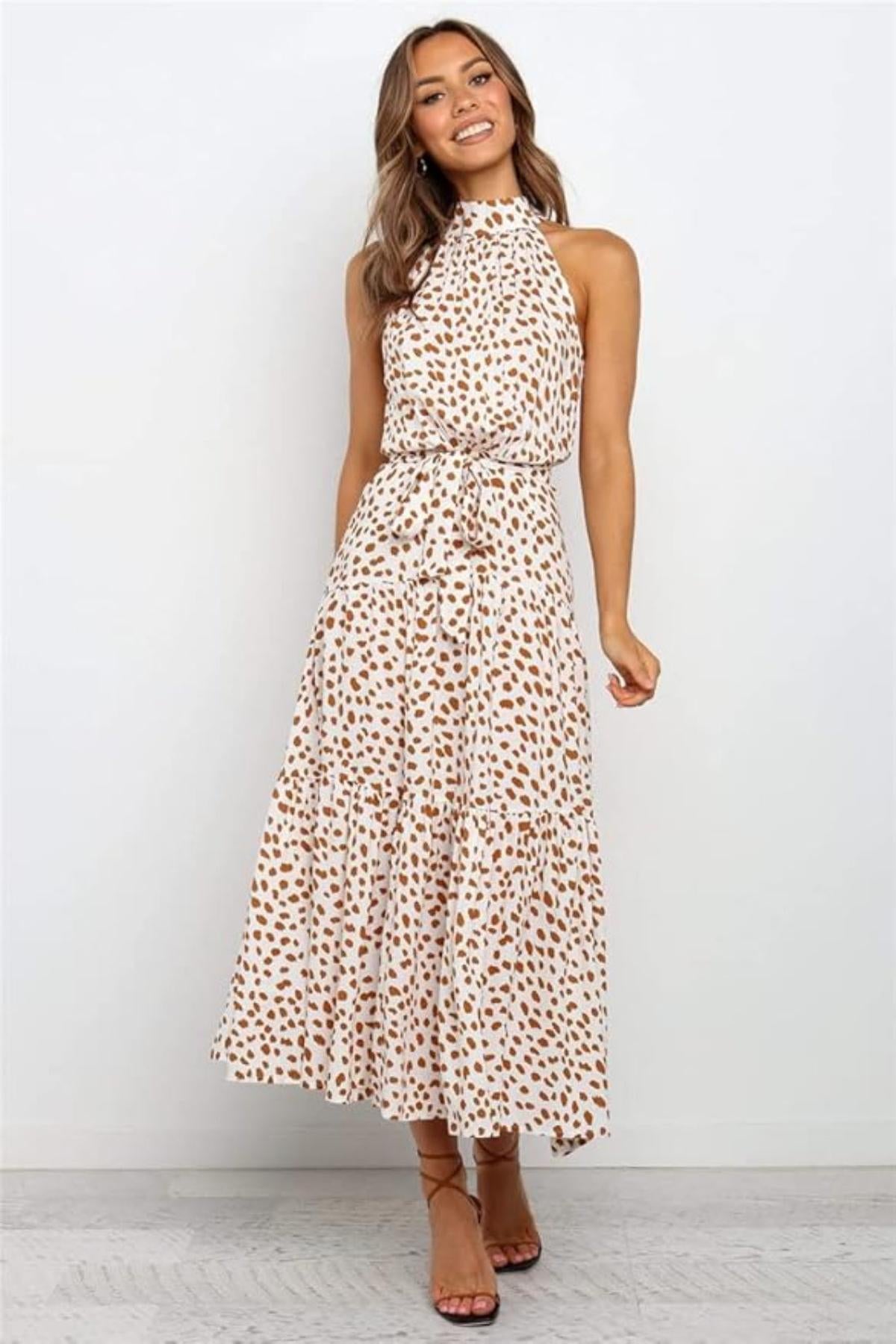 Liora | Polka Dot Halter Midi Dress