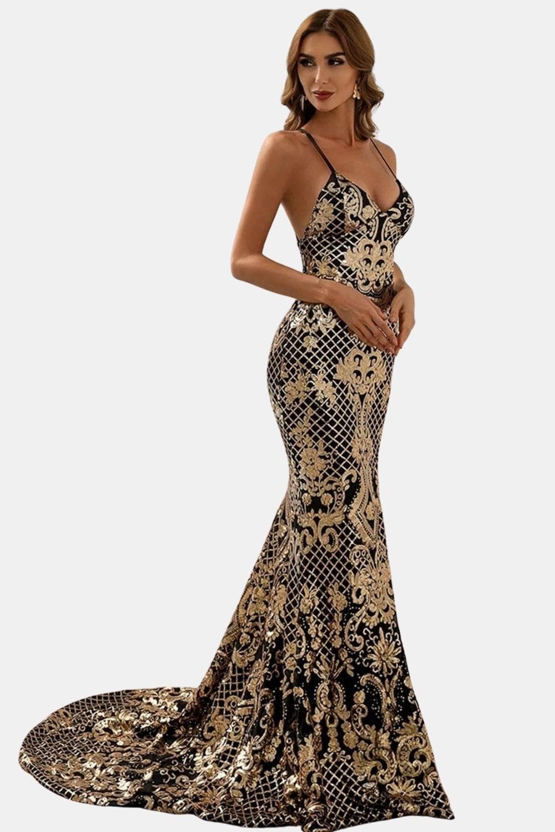 Seraphina | Baroque Sequin Backless Maxi Dress
