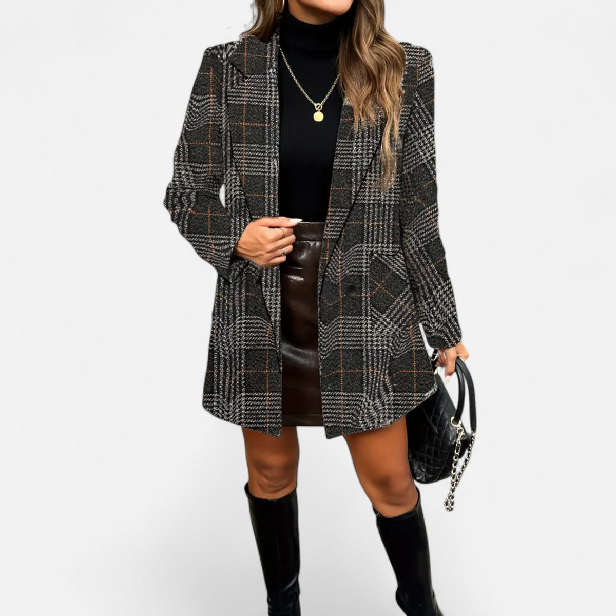Quessina | Women’s Classic Coat – Houndstooth Timeless Sophistication