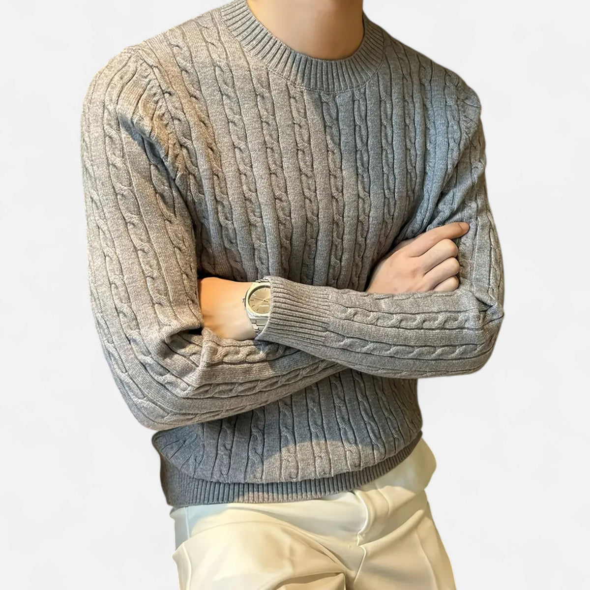 Ruvain | Men’s Cable-Knit Crew Sweater