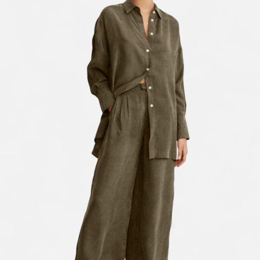 Quintessa | Women’s Linen Suit – Olive Heritage Elegance